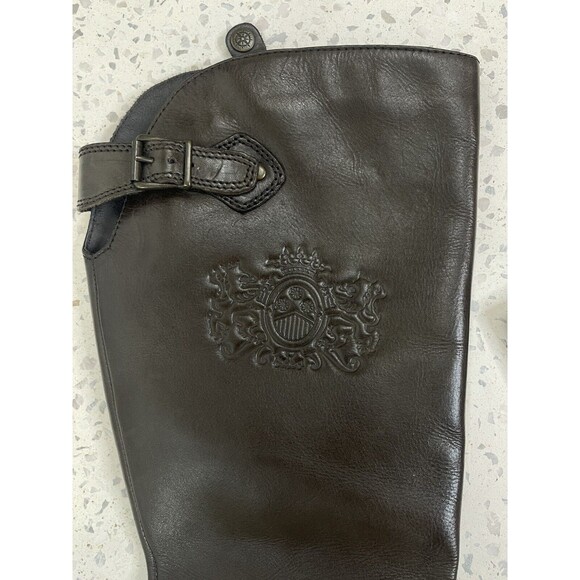 Bussola Women 7.5 Brown Leather Boot Equestrian Old Money SienaEmblem 2065 Crest - Picture 4 of 10